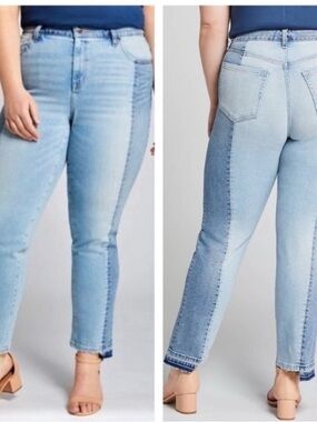 Lane Bryant 16 High-Waist Two-Tone Light Wash Straight Leg Denim Jeans